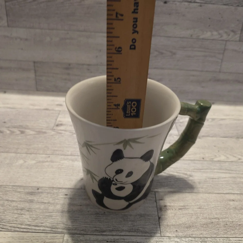 Pier 1 Imports Panda Bear 18oz Hand Painted Mug Bamboo‎ Handle